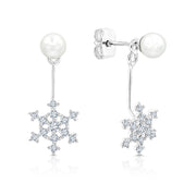 SO SEOUL Let it Snowflake Diamond Simulant with Pearl Christmas Stud Earring Jackets