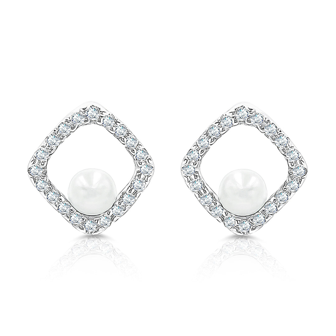 SO SEOUL Everleigh Square with Pearls Diamond Simulant Cubic Zircon0ia Stud Earrings