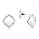 Load image into Gallery viewer, SO SEOUL Everleigh Square with Pearls Diamond Simulant Cubic Zircon0ia Stud Earrings
