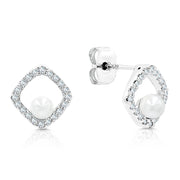 SO SEOUL Everleigh Square with Pearls Diamond Simulant Cubic Zircon0ia Stud Earrings