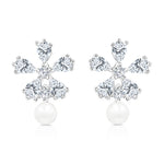 Load image into Gallery viewer, SO SEOUL Leilani Flower Featuring a Bottom Pearl Diamond Simulant Cubic Stud Earrings
