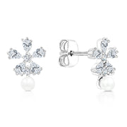 SO SEOUL Leilani Flower Featuring a Bottom Pearl Diamond Simulant Cubic Stud Earrings