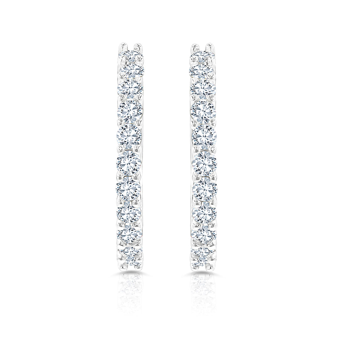 SO SEOUL Harley Huggie Single Row Medium Round Diamond Simulant Hoop Clip Earrings