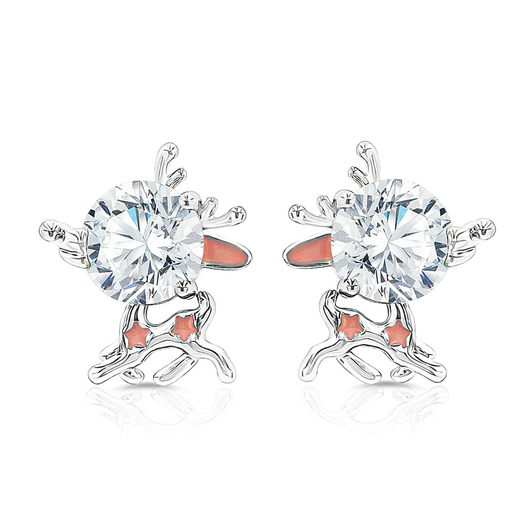 SO SEOUL Let it Snow Coloured Reindeer Diamond Simulant Cubic Zirconia Stud Earrings