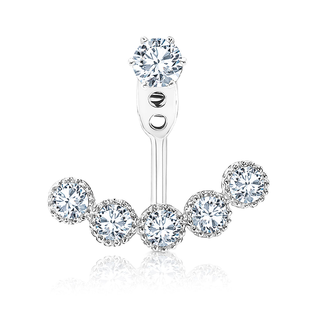 SO SEOUL Gleam Sparkling Diamond Simulant Ear Jacket Earrings Rhodium Plated Titanium Post