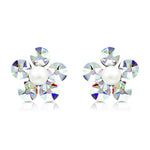 Load image into Gallery viewer, SO SEOUL Leilani Flower Aurore Boreale Swarovski Crystal Flower Stud Earrings Pearl Titanium Rhodium