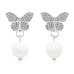 Load image into Gallery viewer, SO SEOUL Everleigh Butterfly Pearl Drop Earrings with Sparkling Cubic Zirconia Diamond Simulant