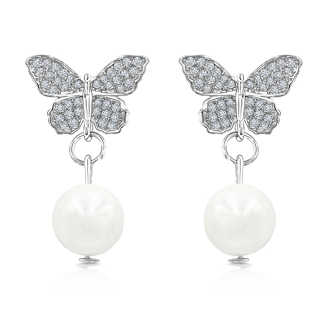 SO SEOUL Everleigh Butterfly Pearl Drop Earrings with Sparkling Cubic Zirconia Diamond Simulant