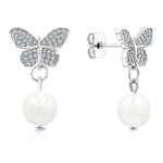 Load image into Gallery viewer, SO SEOUL Everleigh Butterfly Pearl Drop Earrings with Sparkling Cubic Zirconia Diamond Simulant