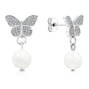 SO SEOUL Everleigh Butterfly Pearl Drop Earrings with Sparkling Cubic Zirconia Diamond Simulant
