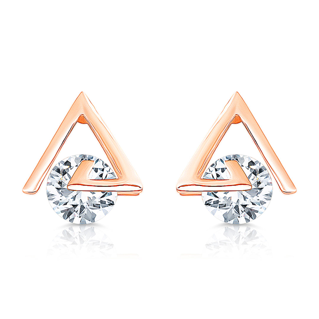 SO SEOUL Aria Geometric Triangle Stud Earrings Diamond Simulant Rose Gold Plated Minimalist