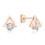 Load image into Gallery viewer, SO SEOUL Aria Geometric Triangle Stud Earrings Diamond Simulant Rose Gold Plated Minimalist