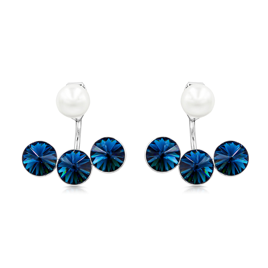 SO SEOUL Gleam Swarovski Aurore Boreale & Montana Crystal Ear Jacket Earrings with Pearl
