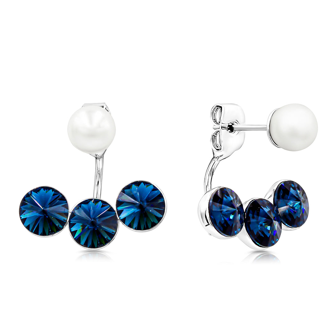 SO SEOUL Gleam Swarovski Aurore Boreale & Montana Crystal Ear Jacket Earrings with Pearl