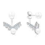 Load image into Gallery viewer, SO SEOUL Valeria Pearl Ear Jacket Earrings with Diamond Simulant Crystals Titanium Post Rhodium