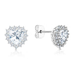 Load image into Gallery viewer, SO SEOUL Amora Elegant Heart Halo Earrings Red or White Diamond Simulant Rhodium Titanium Studs