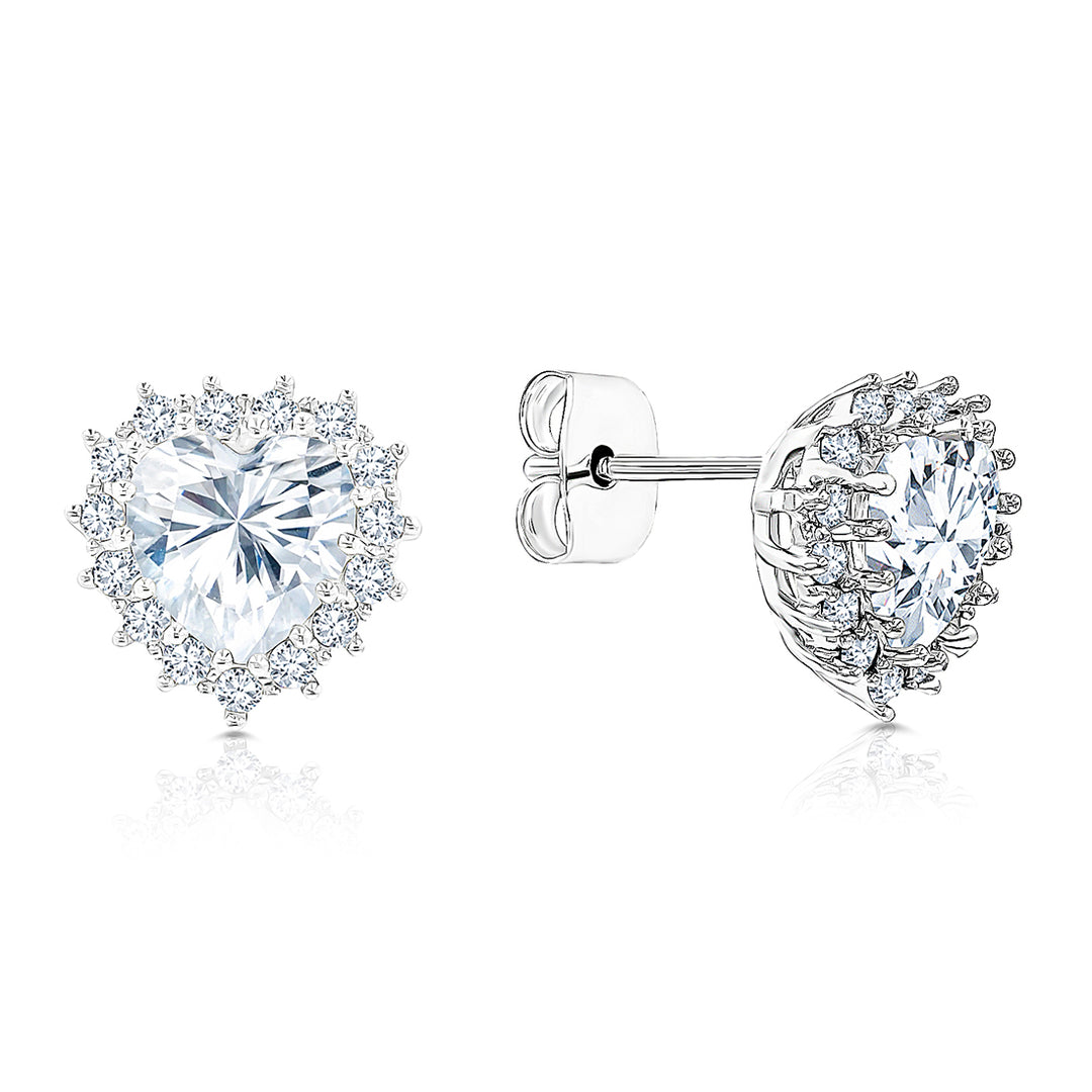 SO SEOUL Amora Elegant Heart Halo Earrings Red or White Diamond Simulant Rhodium Titanium Studs