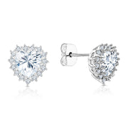 SO SEOUL Amora Elegant Heart Halo Earrings Red or White Diamond Simulant Rhodium Titanium Studs