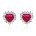 Load image into Gallery viewer, SO SEOUL Amora Elegant Heart Halo Earrings Red or White Diamond Simulant Rhodium Titanium Studs
