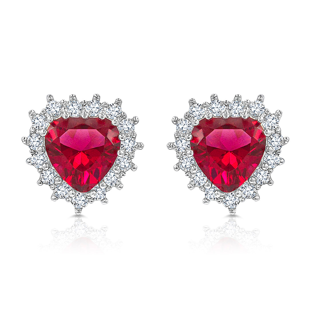 SO SEOUL Amora Elegant Heart Halo Earrings Red or White Diamond Simulant Rhodium Titanium Studs
