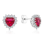 Load image into Gallery viewer, SO SEOUL Amora Elegant Heart Halo Earrings Red or White Diamond Simulant Rhodium Titanium Studs