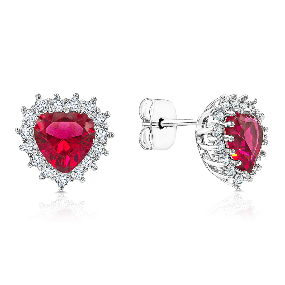 SO SEOUL Amora Elegant Heart Halo Earrings Red or White Diamond Simulant Rhodium Titanium Studs