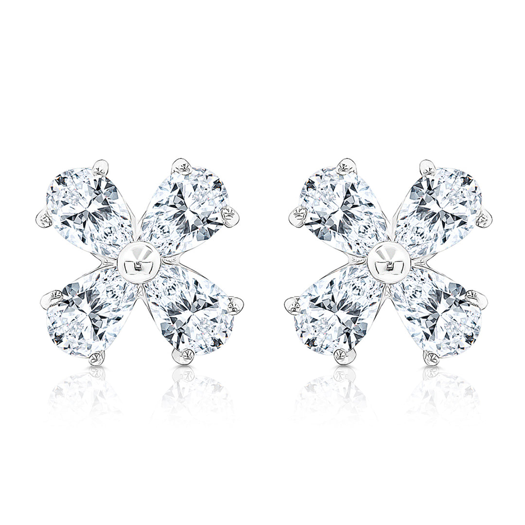 SO SEOUL Calista Marquise Diamond Simulant Flower Stud Earrings Titanium Post Rhodium Plated Hypoallergenic