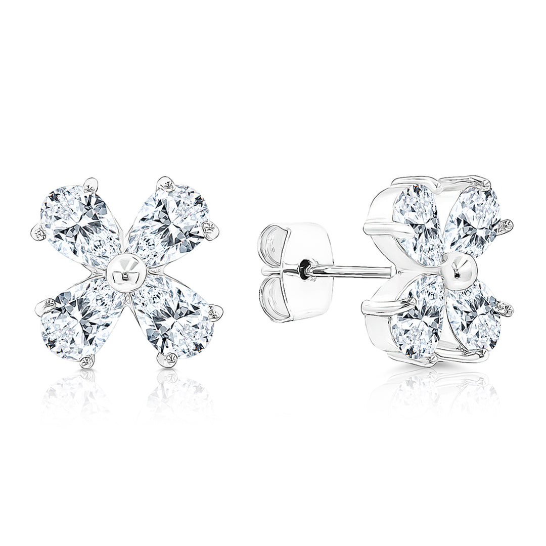 SO SEOUL Calista Marquise Diamond Simulant Flower Stud Earrings Titanium Post Rhodium Plated Hypoallergenic
