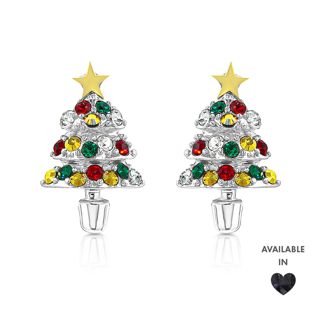 SO SEOUL Noel Festive Christmas Tree Stud Earrings Austrian Crystal Titanium Post Perfect Gift