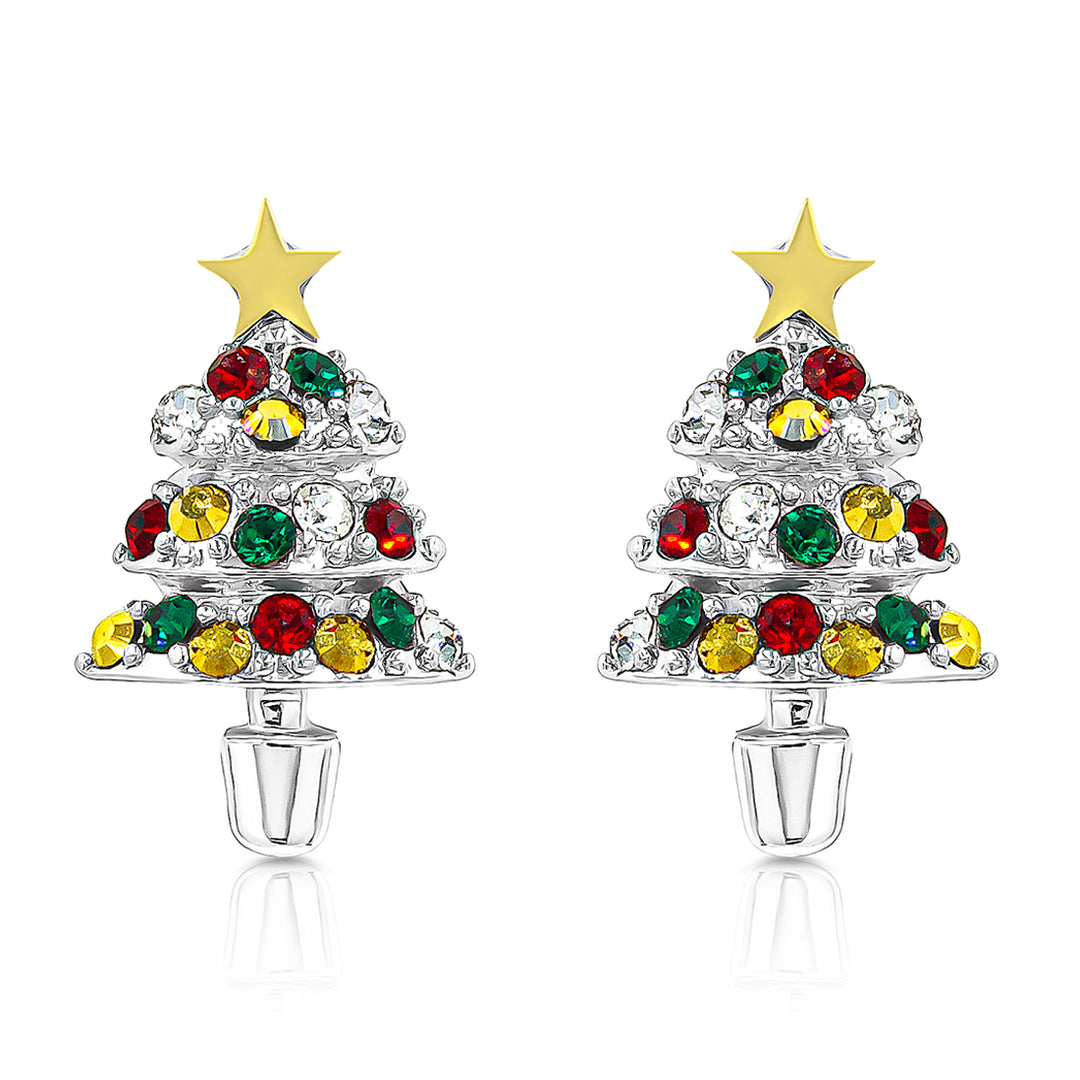 SO SEOUL Noel Festive Christmas Tree Stud Earrings Austrian Crystal Titanium Post Perfect Gift