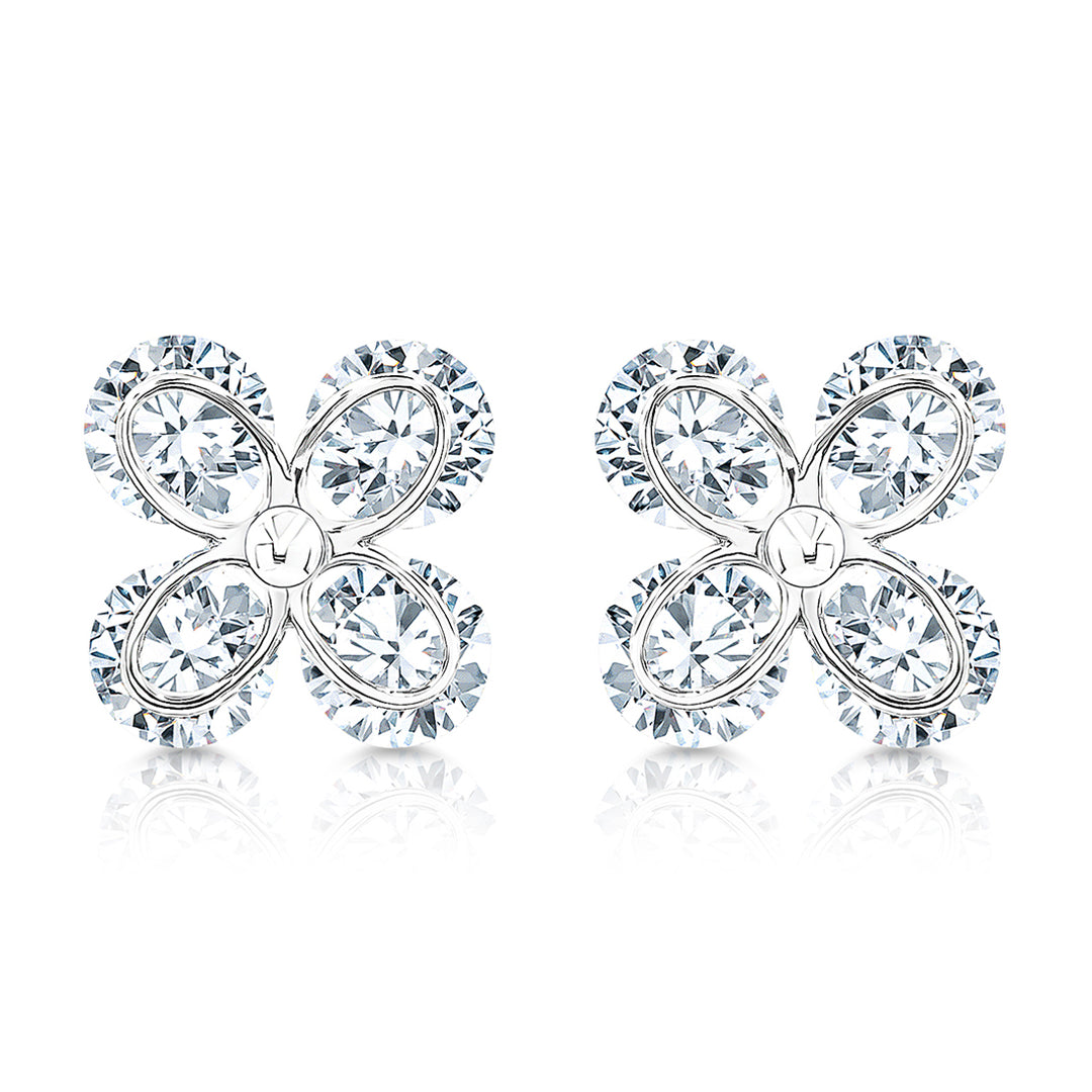 SO SEOUL Calista Four Petal Floral Stud Earrings Diamond Simulant Rhodium Titanium Hypoallergenic