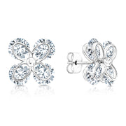 SO SEOUL Calista Four Petal Floral Stud Earrings Diamond Simulant Rhodium Titanium Hypoallergenic