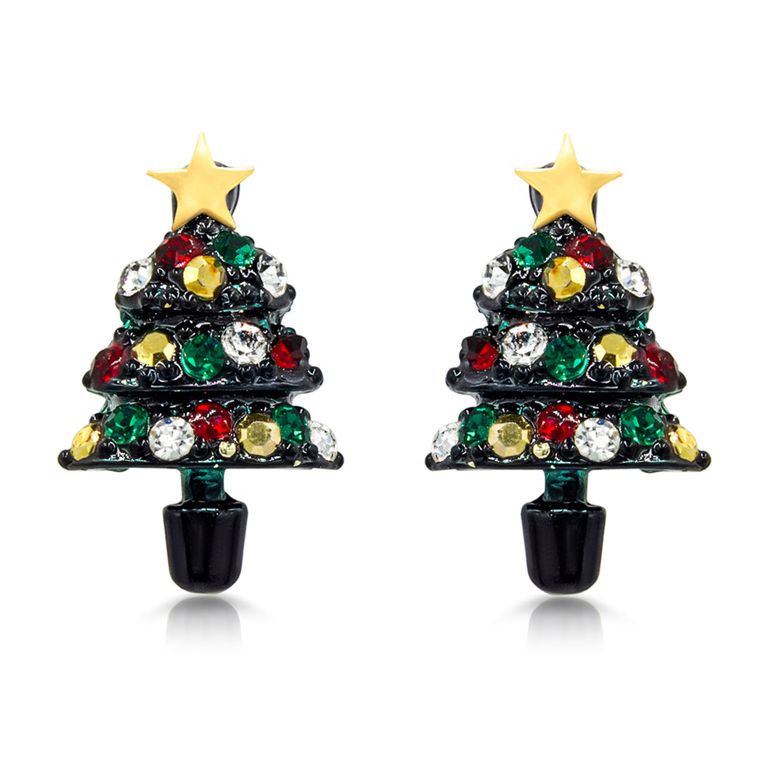 SO SEOUL Noel Festive Christmas Tree Stud Earrings Austrian Crystal Titanium Post Perfect Gift