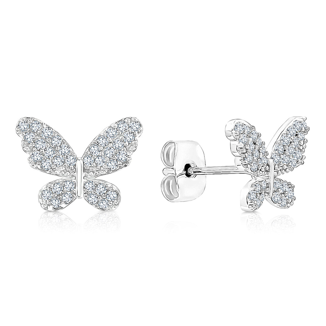 SO SEOUL Everleigh Butterfly Stud Earrings with Diamond Simulant Titanium Post Rhodium Plated
