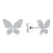 SO SEOUL Everleigh Butterfly Stud Earrings with Diamond Simulant Titanium Post Rhodium Plated