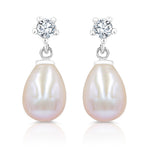 Load image into Gallery viewer, SO SEOUL Lucia Freshwater Pearl Drop Earrings with Diamond Simulant Titanium Post Rhodium Plated
