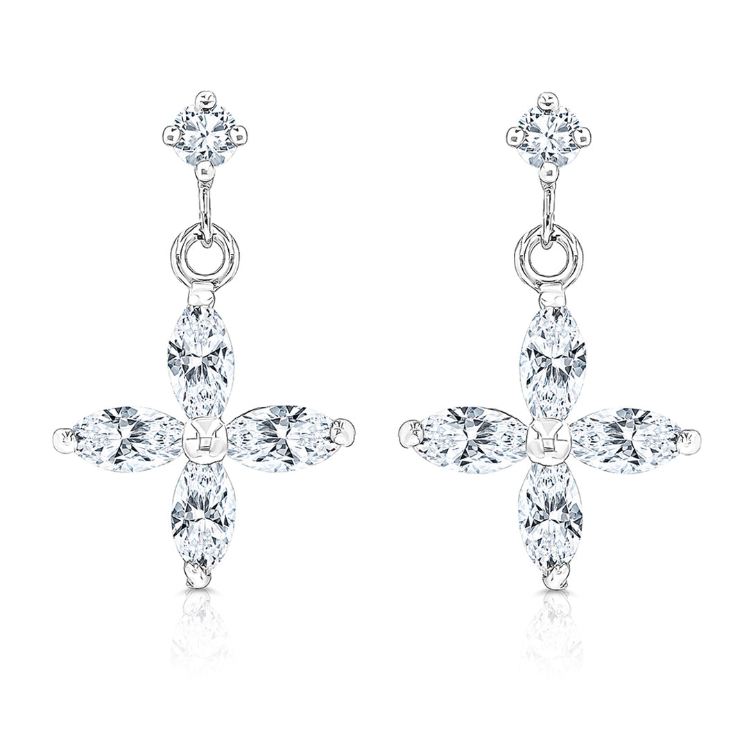SO SEOUL Calista Four Leaf Clover Inspired Earrings Diamond Simulant Drop Rhodium Titanium