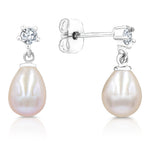 Load image into Gallery viewer, SO SEOUL Lucia Freshwater Pearl Drop Earrings with Diamond Simulant Titanium Post Rhodium Plated
