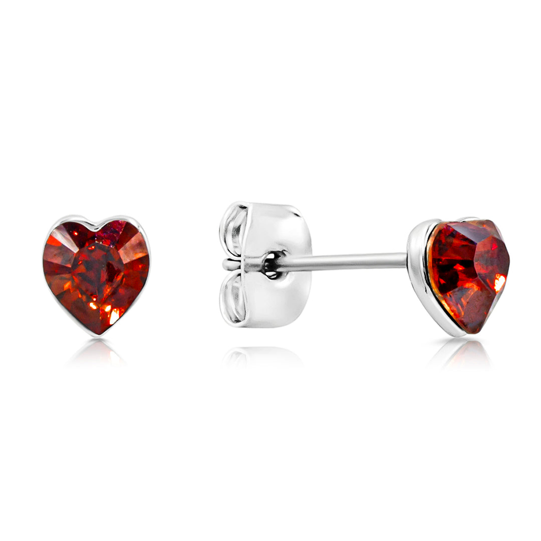 SO SEOUL Amora Heart Stud Earrings with Swarovski Crystals Romantic Jewelry Rhodium Titanium Post