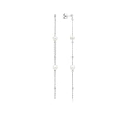 SO SEOUL Celeste Long Pearl Drop Earrings with Simulated Pearls Elegant Chain Dangle Rhodium Plated