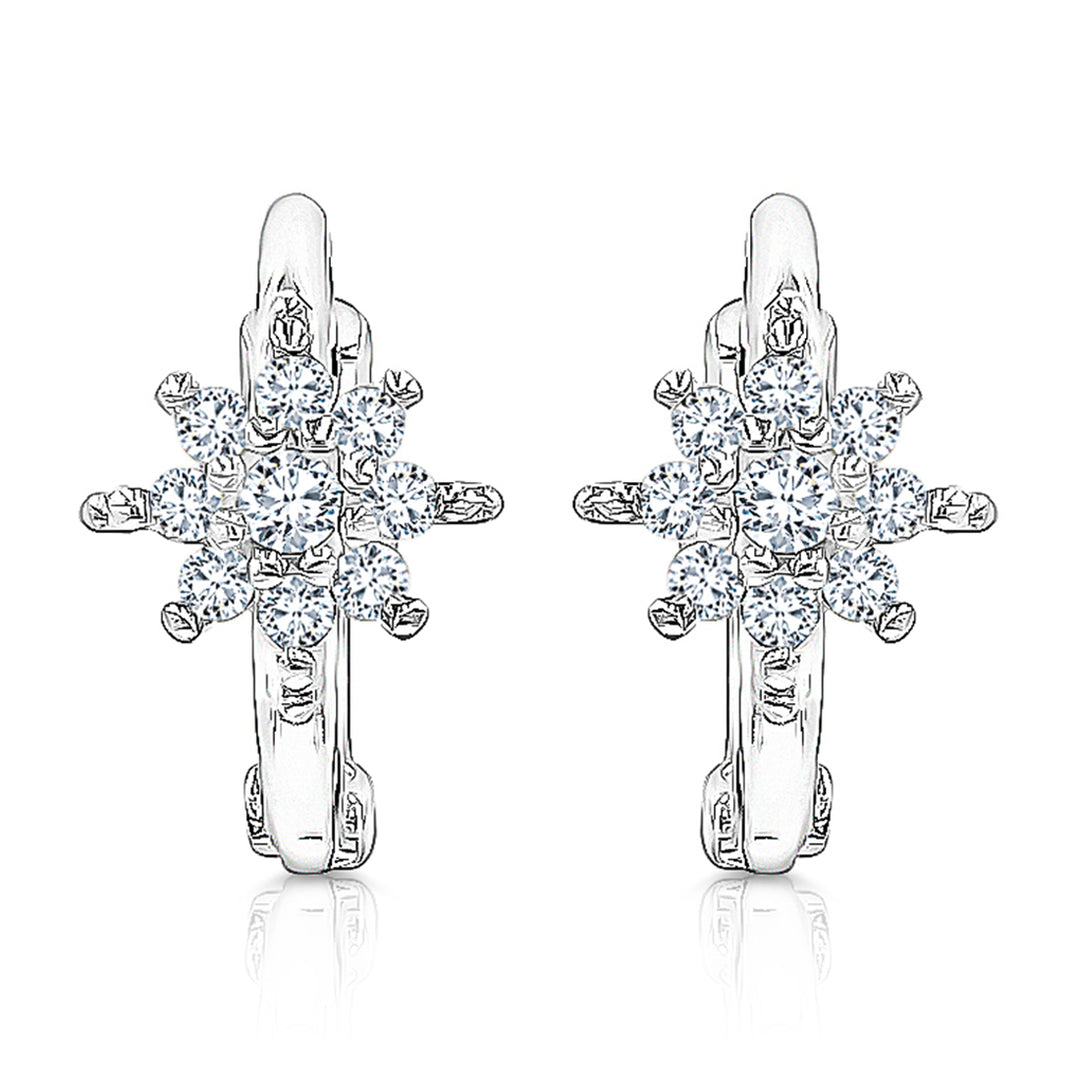 SO SEOUL Calista Starburst Diamond Simulant Hoop Earrings Elegant Huggie Rhodium Plated Jewelry