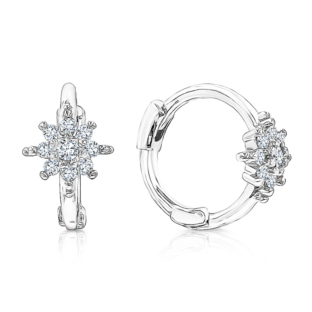 SO SEOUL Calista Starburst Diamond Simulant Hoop Earrings Elegant Huggie Rhodium Plated Jewelry