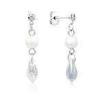 Load image into Gallery viewer, SO SEOUL Ghent Swarovski Crystal Drop Earrings with Simulated Pearl Titanium Post Rhodium Plated