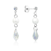 SO SEOUL Ghent Swarovski Crystal Drop Earrings with Simulated Pearl Titanium Post Rhodium Plated