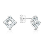 Load image into Gallery viewer, SO SEOUL Gleam Sparkle Geometric Stud Earrings with Diamond Simulant Square Design Rhodium Plated Titanium