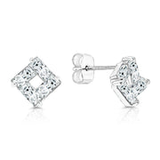 SO SEOUL Gleam Sparkle Geometric Stud Earrings with Diamond Simulant Square Design Rhodium Plated Titanium