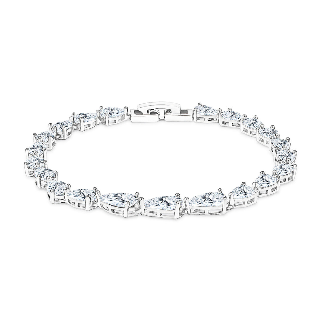 SO SEOUL Lustrous Glamour Pear Cut Diamond Simulant Tennis Bracelet Elegant Tear Shape Rhodium Plated