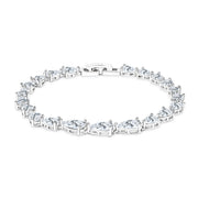 SO SEOUL Lustrous Glamour Pear Cut Diamond Simulant Tennis Bracelet Elegant Tear Shape Rhodium Plated