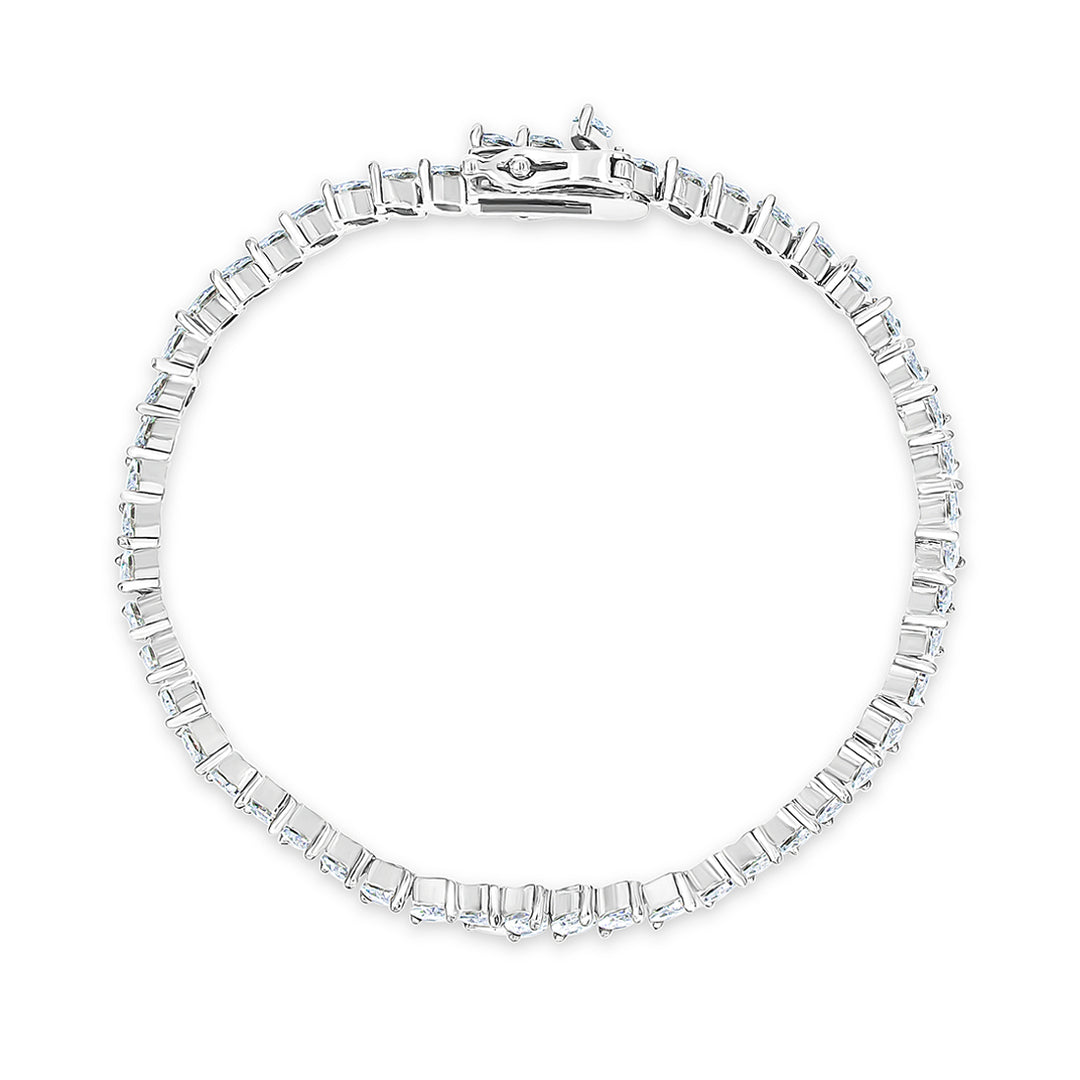 SO SEOUL Lustrous Glamour Marquise Diamond Simulant Tennis Bracelet Sparkling Rhodium Plated Jewelry