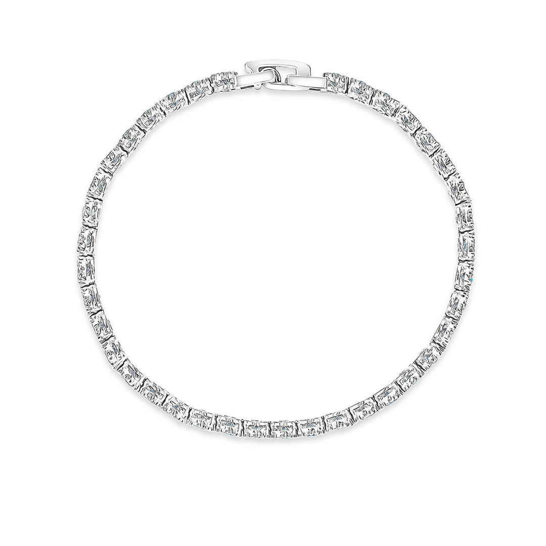 SO SEOUL Lustrous Glamour Classic Tennis Bracelet with Diamond Simulant Round Cut Stones Rhodium Plated